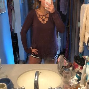 soft & sexy spider webbed scoop neck long sleeve!!